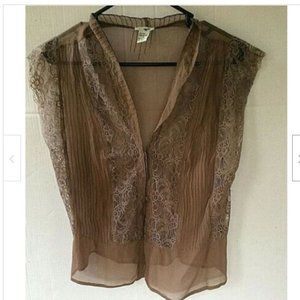 Odille Anthropologie Silk Taupe Blouse~10~